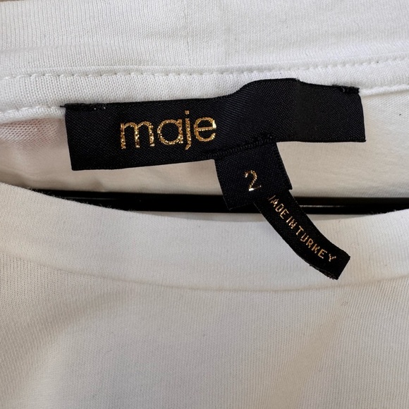 Maje Crewneck Paris Print Preppy Neutral Shirt White Size 2 oversized Flawed - Picture 7 of 8